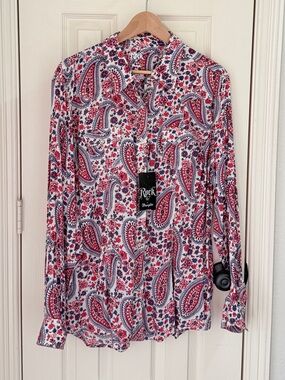 Wrangler Paisley Button-Up in Red, Blue & White, Pear Snaps XXL
